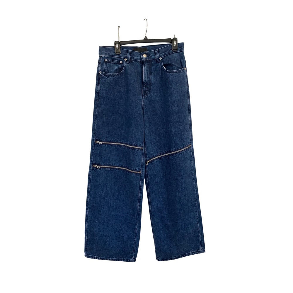 Helmut Lang Womens Indigo Zipper Detail High Rise Wide Leg Denim Jeans Sz 29